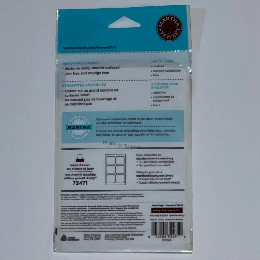 Set of 2 Martha Stewart Home Office Avery Red White Removable Labels